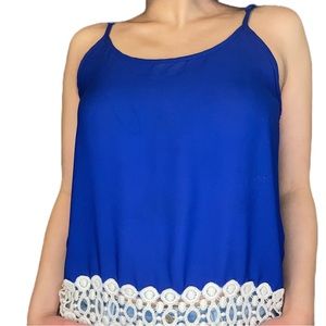 Cute Blue Sheer Top with Lace